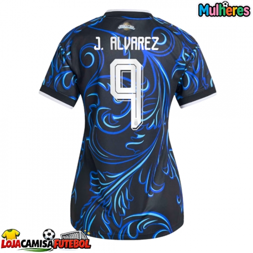 Camisa de Futebol Argentina Julian Alvarez #9 Equipamento Secundário Mulheres Mundo 2026 Manga Curta
